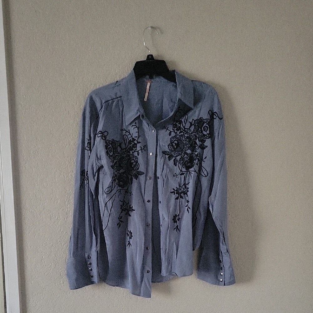 NWOT Free People Embroidered Button-Up Shirt